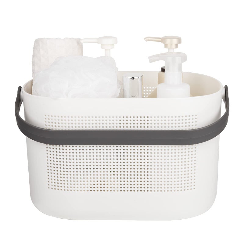 UUJOLY Plastic Storage Baskets with Handles, Shower Caddy Shelf Organizers Basket for Bathroom, Kitchen, Dorm Room, Grey - Image 1